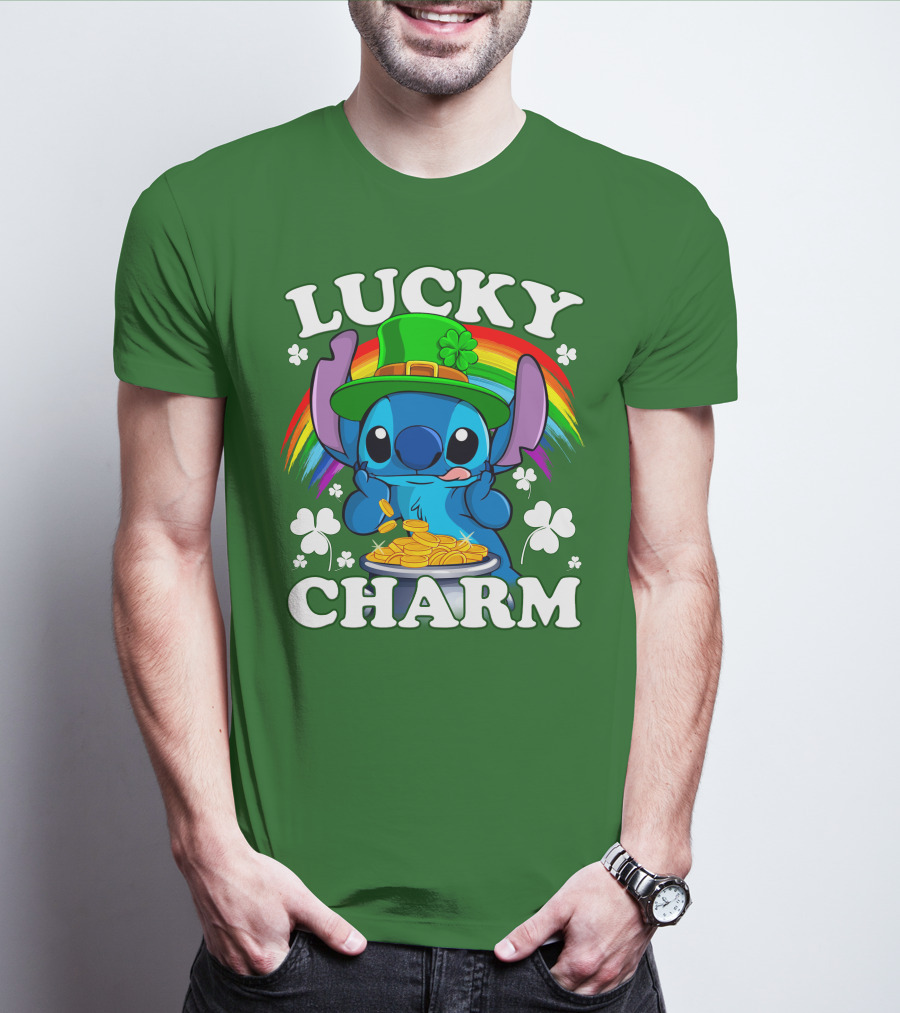 Lucky Charm Stitch Rainbow Pot Of Gold Clover Hat T-Shirt