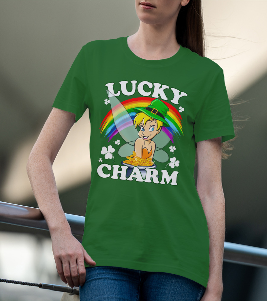 Lucky Charm Tinker Bell Rainbow Gold Coins Shamrocks T-Shirt