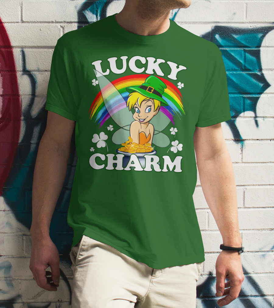 Lucky Charm Tinker Bell Rainbow Gold Coins Shamrocks T-Shirt