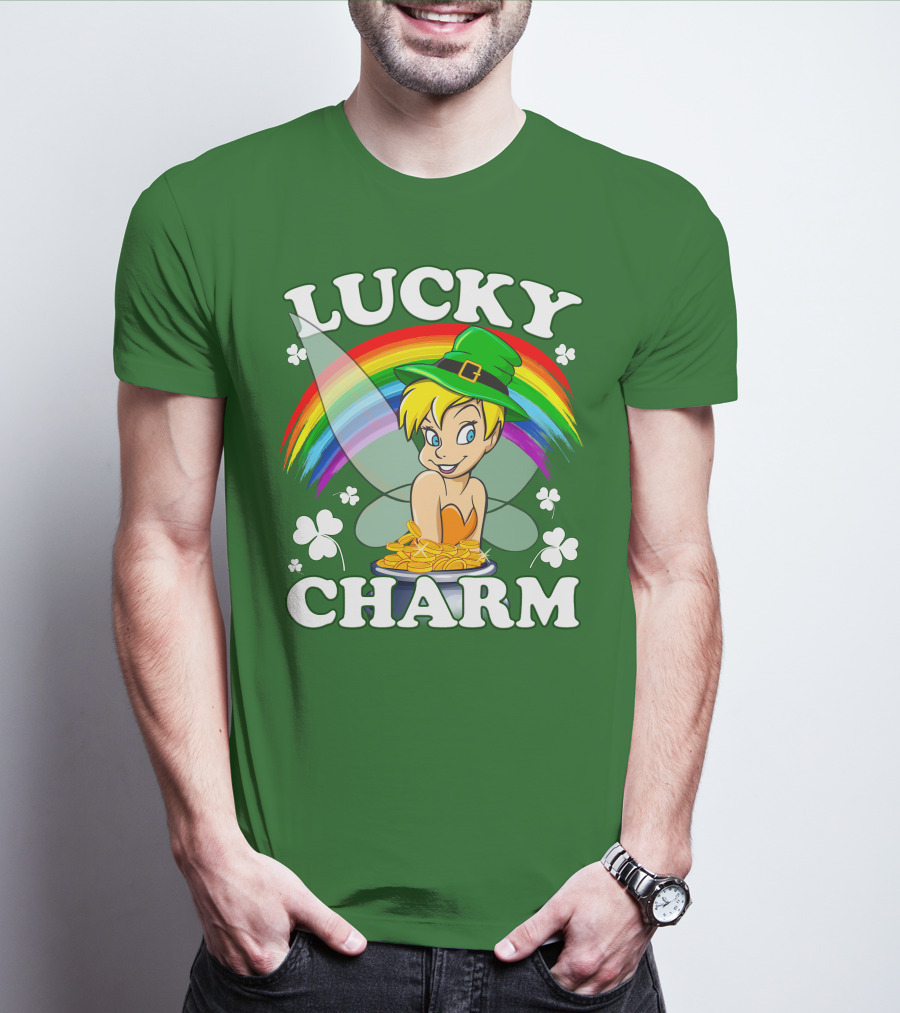 Lucky Charm Tinker Bell Rainbow Gold Coins Shamrocks T-Shirt