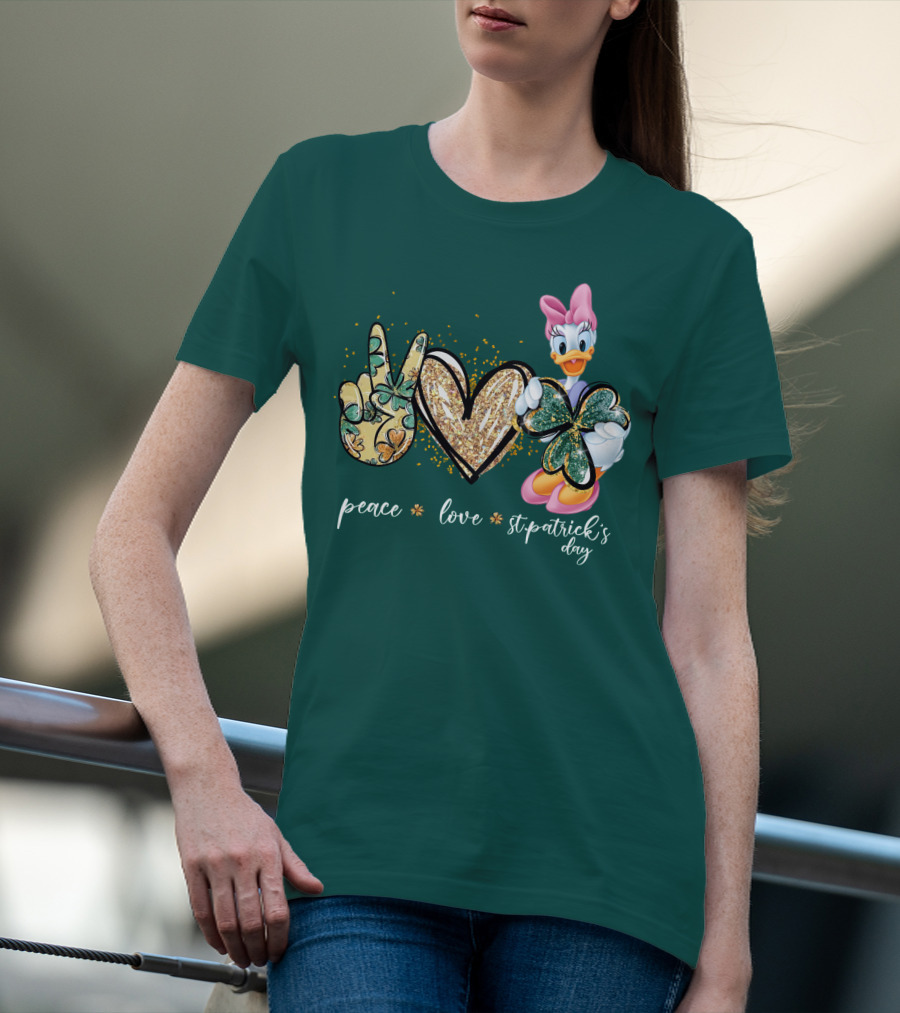 Peace Love St. Patrick's Day Daisy Duck Shamrock T-Shirt