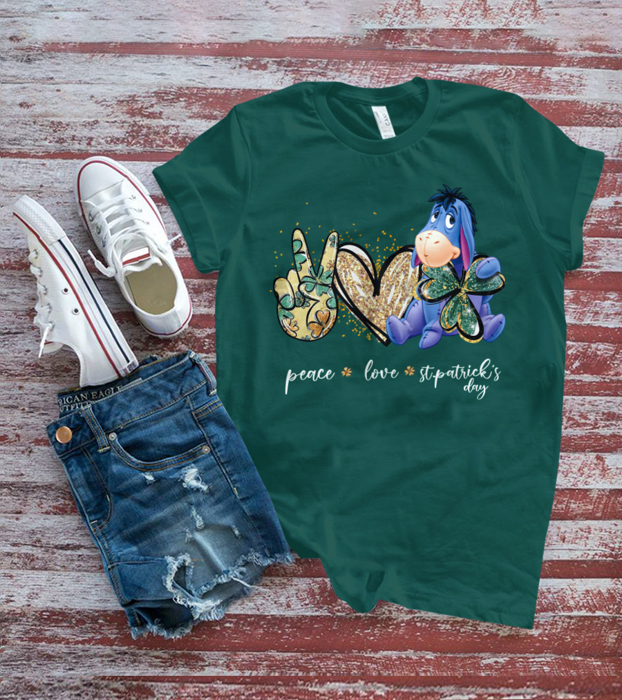 Peace Love St. Patrick's Day Eeyore Shamrock Heart T-Shirt