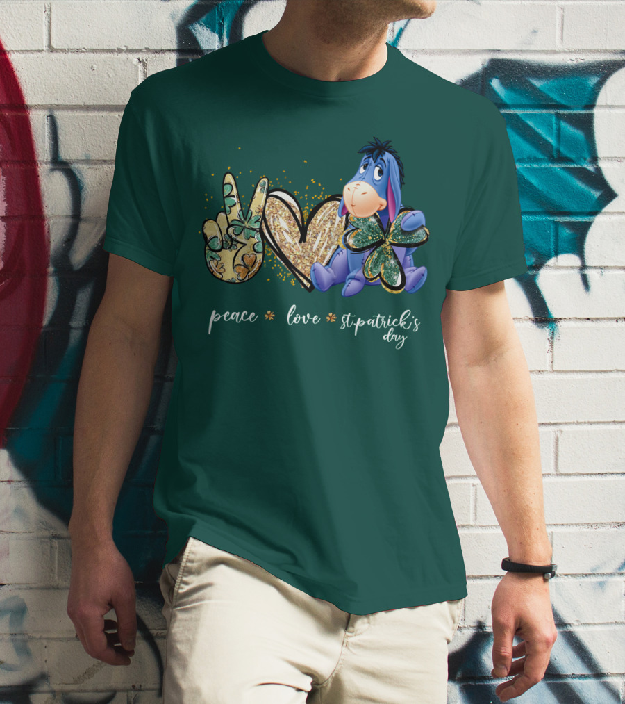 Peace Love St. Patrick's Day Eeyore Shamrock Heart T-Shirt