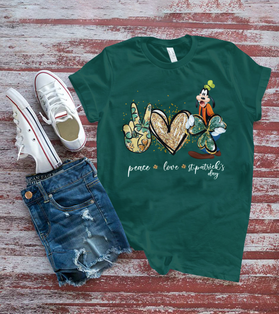 Goofy Peace Love St. Patrick's Day T-Shirt