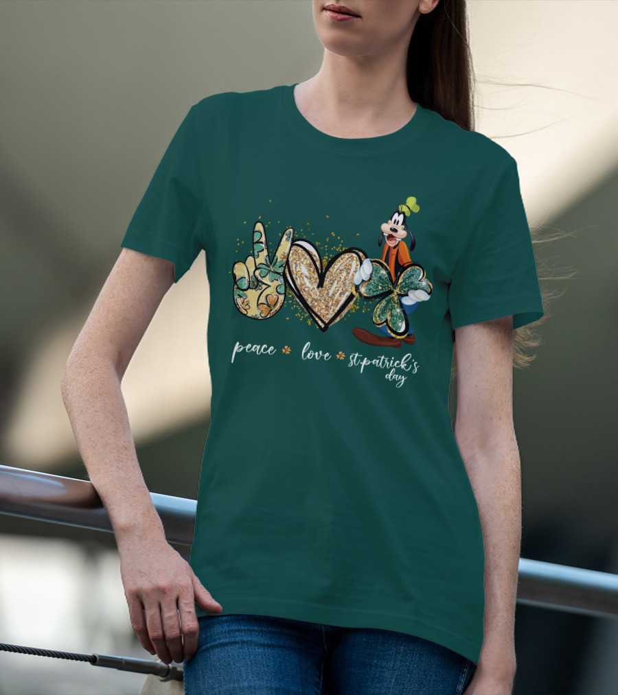 Goofy Peace Love St. Patrick's Day T-Shirt