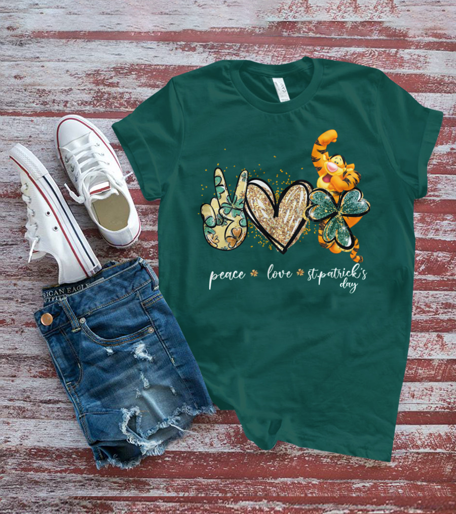 Tigger Peace Love St. Patrick's Day T-Shirt