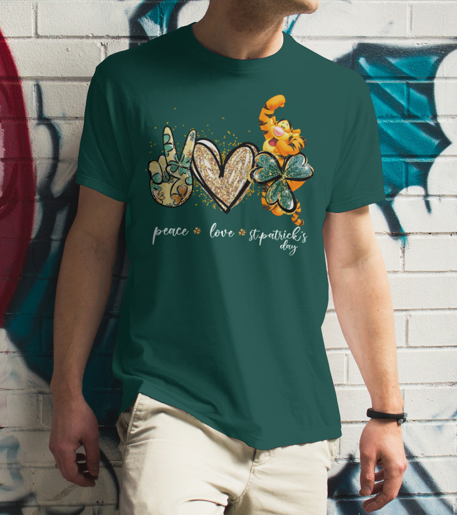 Tigger Peace Love St. Patrick's Day T-Shirt