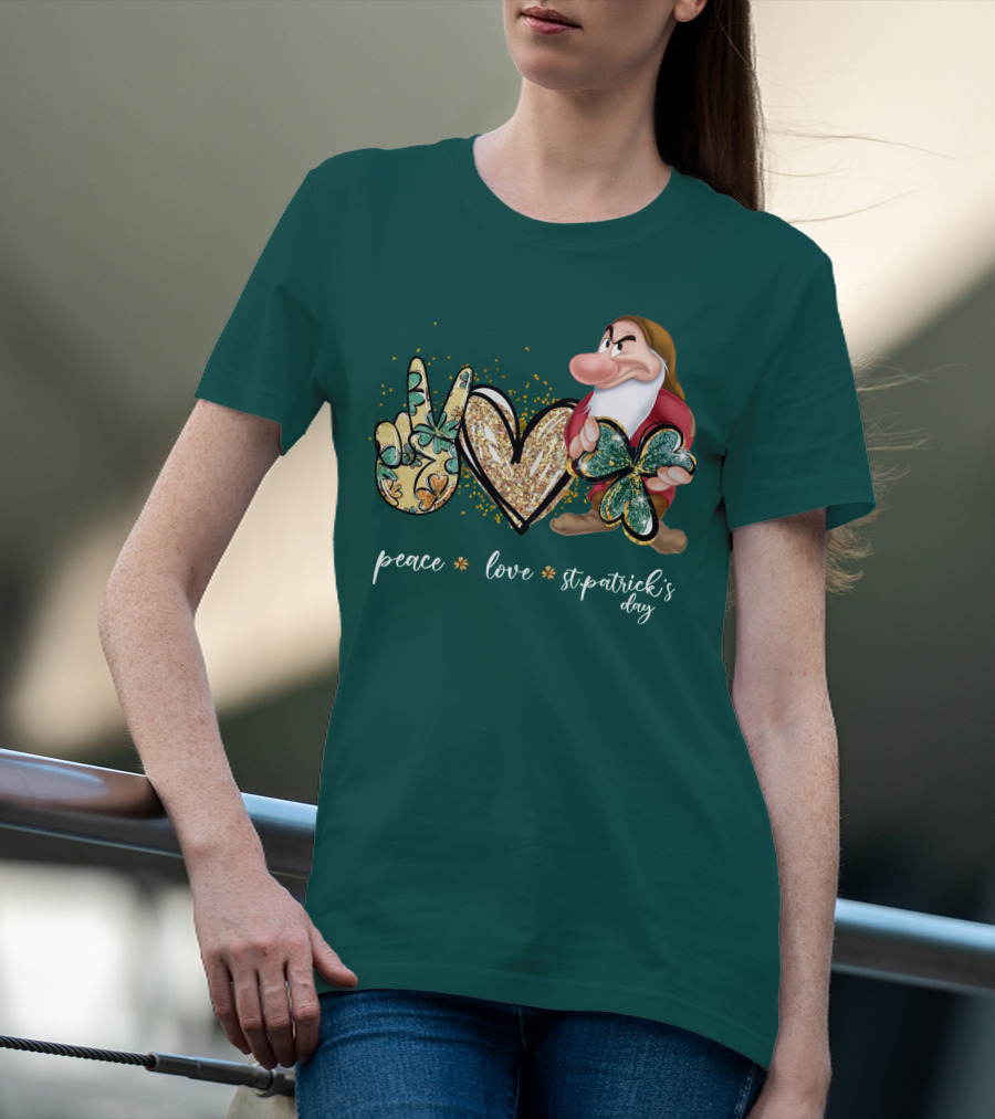 Peace Love St. Patrick's Day Grumpy Dwarf Clover T-Shirt