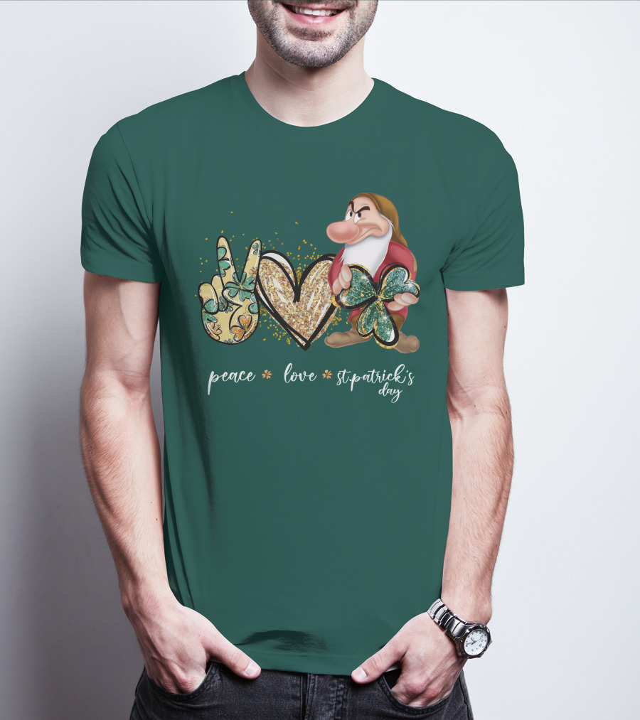 Peace Love St. Patrick's Day Grumpy Dwarf Clover T-Shirt