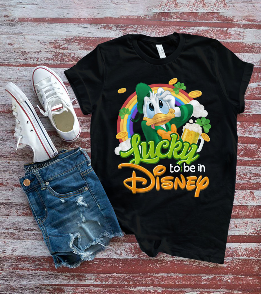 Lucky To Be In Disney Donald Duck Rainbow Beer T-Shirt