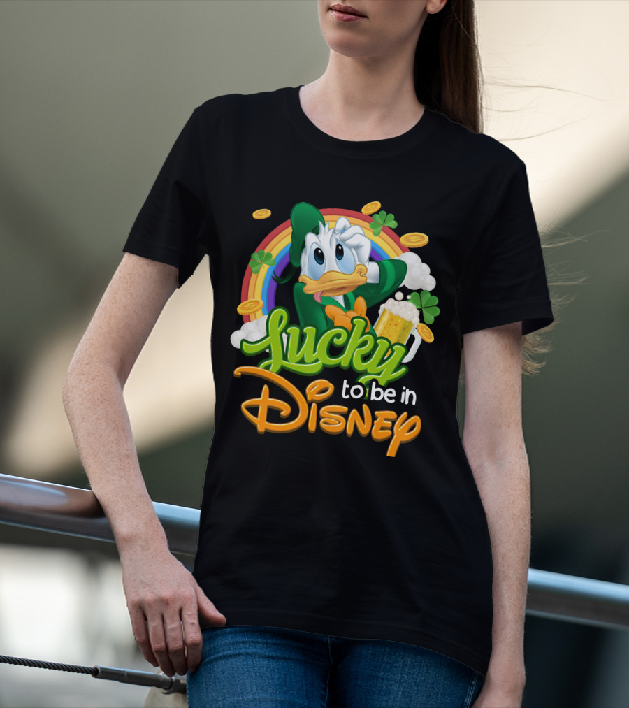 Lucky To Be In Disney Donald Duck Rainbow Beer T-Shirt