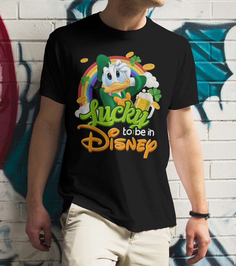 Lucky To Be In Disney Donald Duck Rainbow Beer T-Shirt