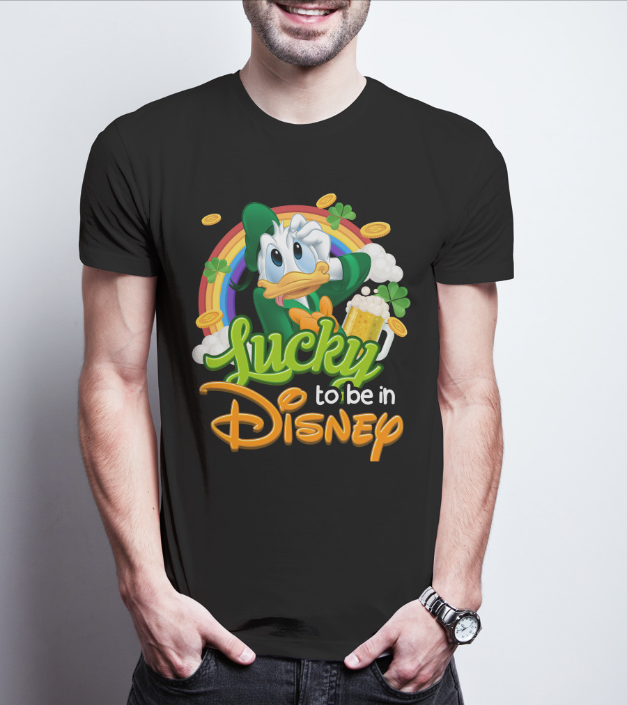 Lucky To Be In Disney Donald Duck Rainbow Beer T-Shirt