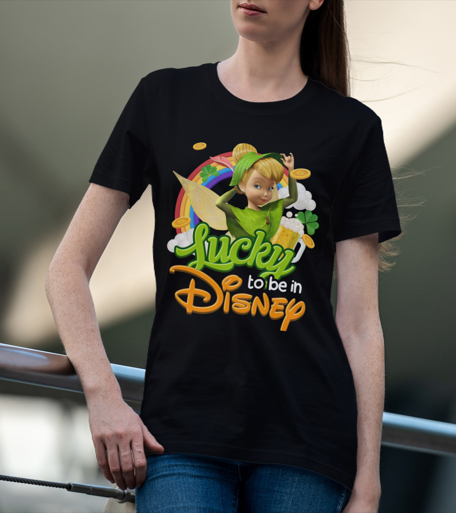 Lucky To Be In Disney Tinkerbell Rainbow Coins Shamrock T-Shirt