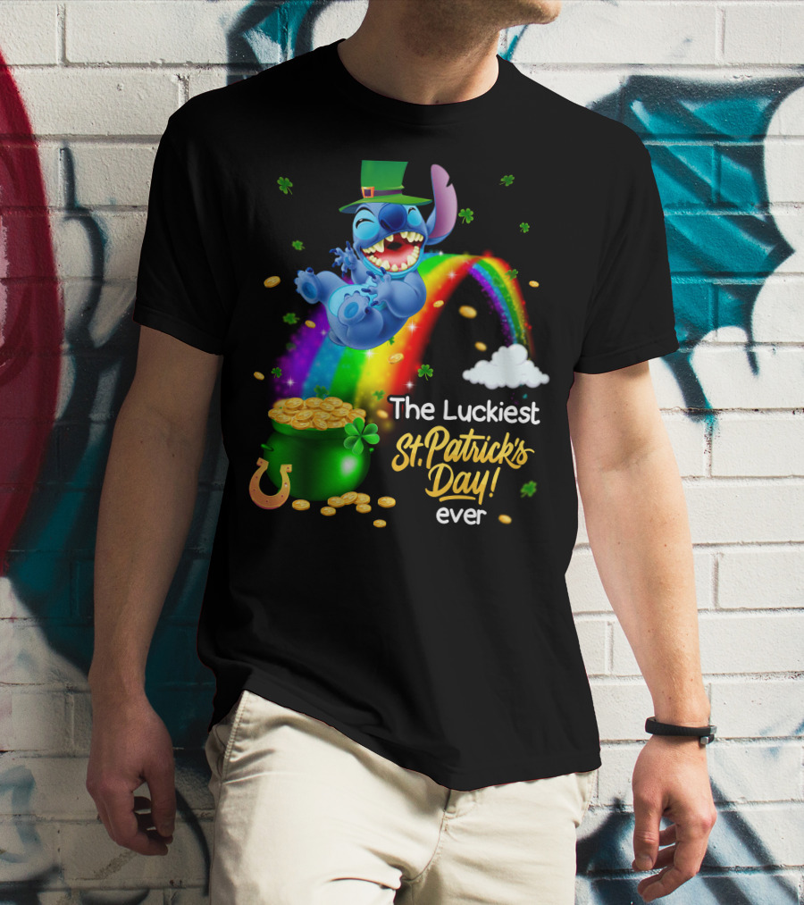 The Luckiest St. Patrick's Day Ever Stitch Rainbow Pot Of Gold T-Shirt