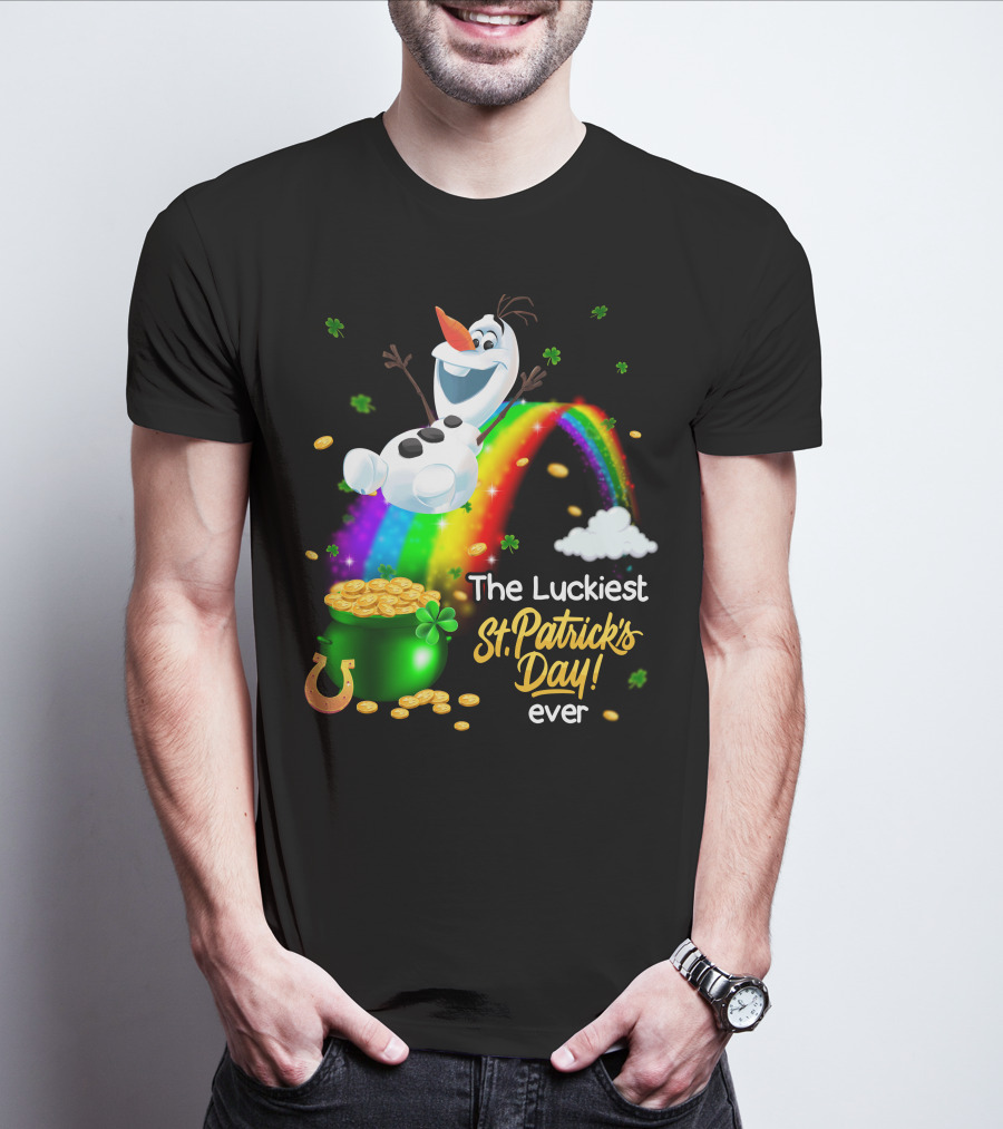 The Luckiest St. Patrick's Day Ever Olaf Rainbow Pot Of Gold T-Shirt