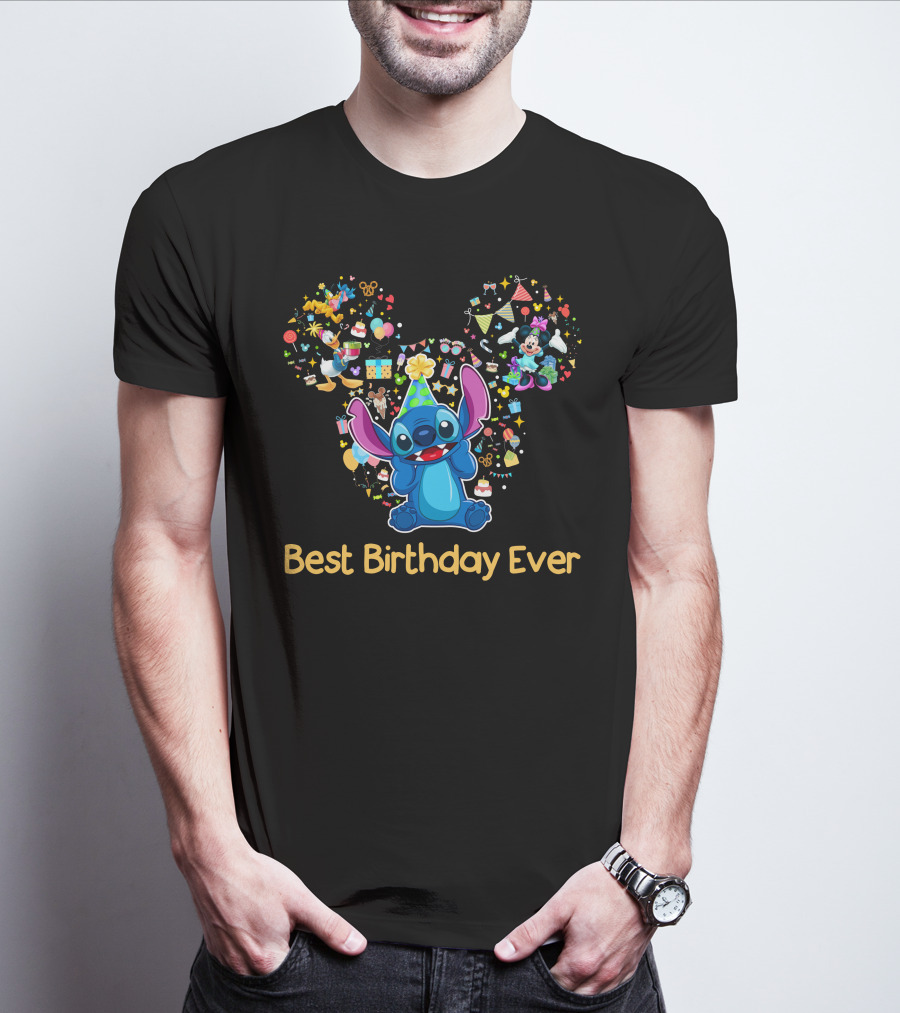 Stitch Best Birthday Ever Disney Celebration With Mickey Minnie Party Hat T-Shirt