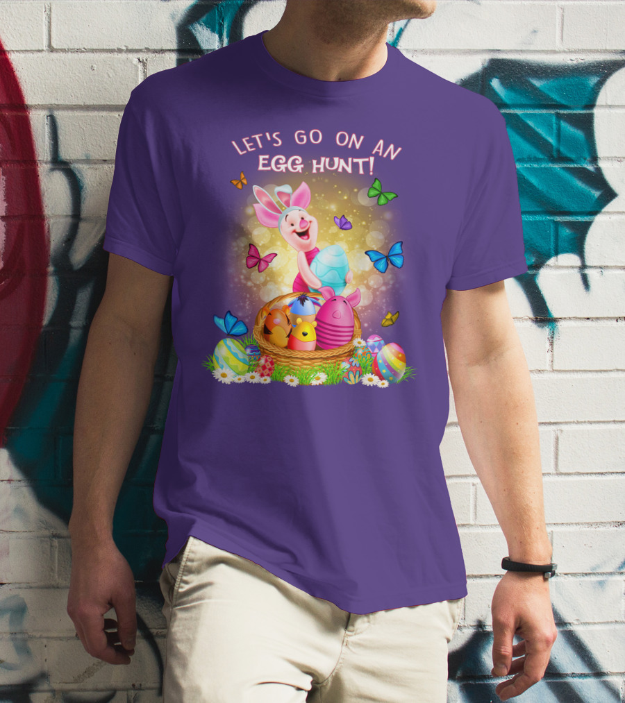Let's Go On An Egg Hunt Piglet Basket Butterflies Easter T-Shirt