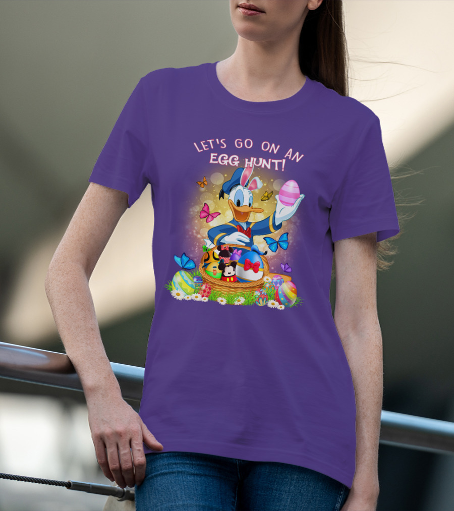 Let's Go On An Egg Hunt Donald Duck Basket Butterflies And Eggs T-Shirt