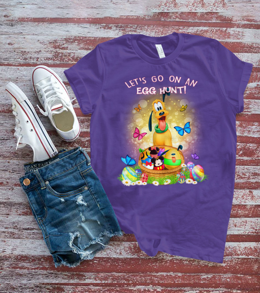 Let's Go On An Egg Hunt Pluto Butterflies Basket Eggs T-Shirt