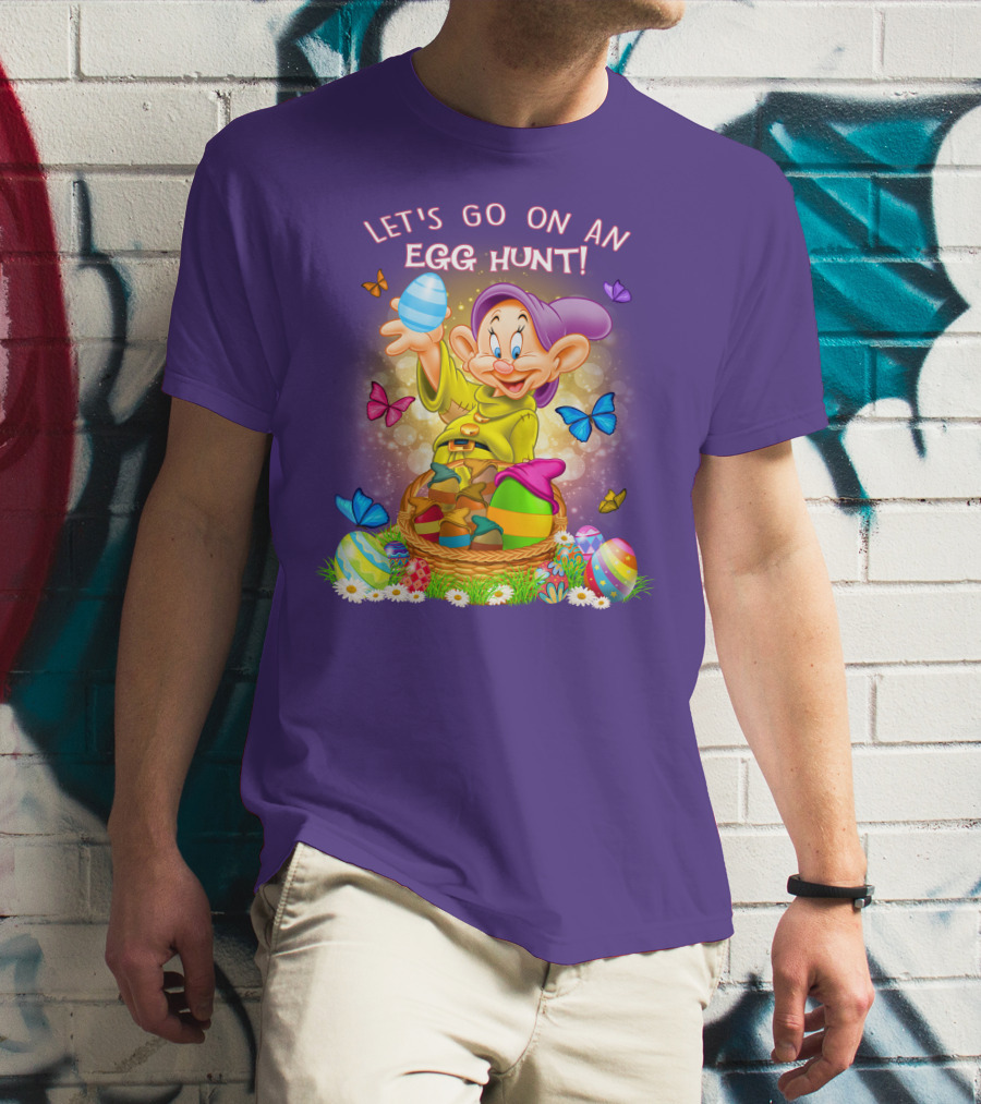 Let's Go On An Egg Hunt! Dopey And Colorful Butterflies In Easter Basket Scene T-Shirt