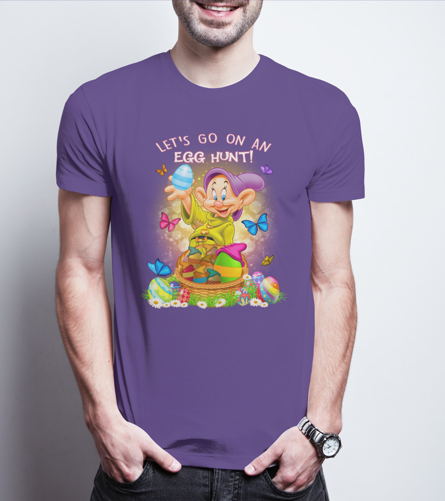 Let's Go On An Egg Hunt! Dopey And Colorful Butterflies In Easter Basket Scene T-Shirt
