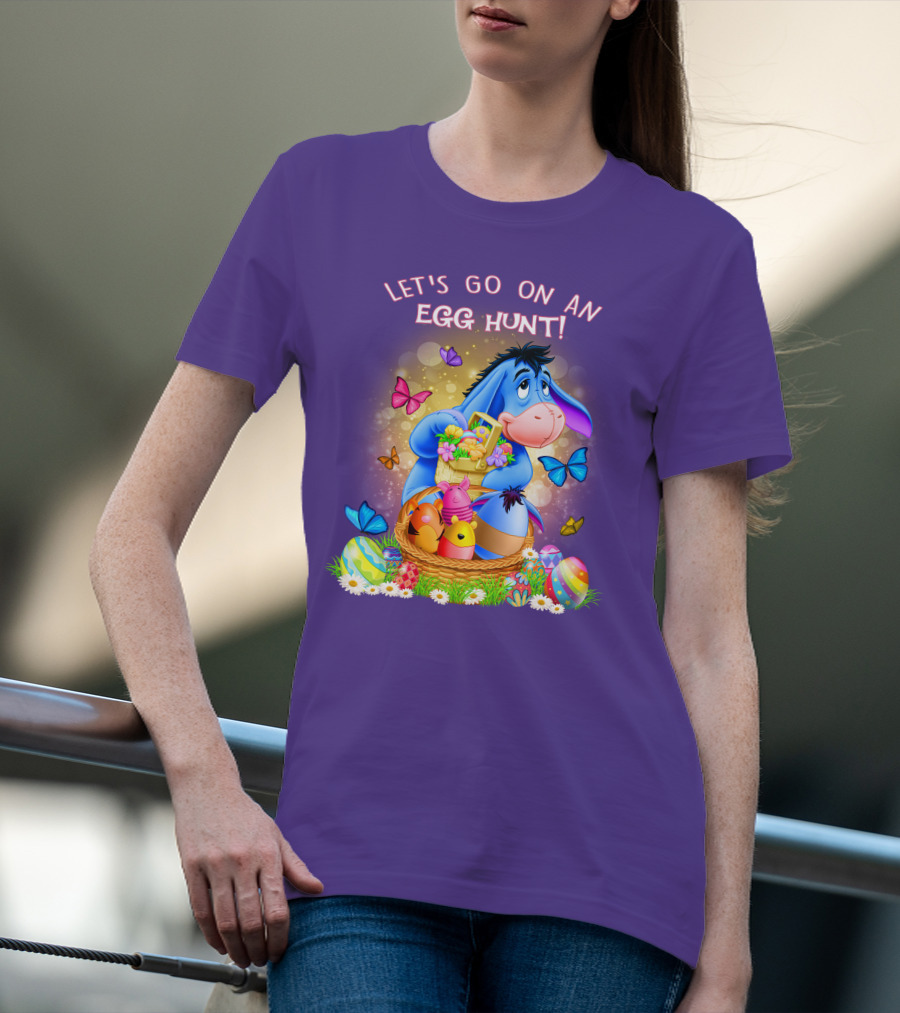 Eeyore Let's Go On An Egg Hunt With Easter Eggs And Butterflies T-Shirt