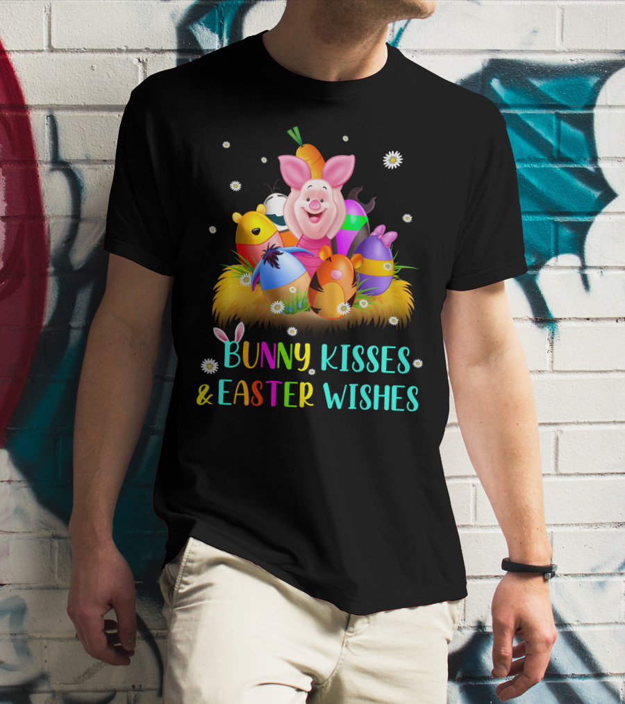 Bunny Kisses & Easter Wishes Piglet Colorful Eggs And Flowers T-Shirt