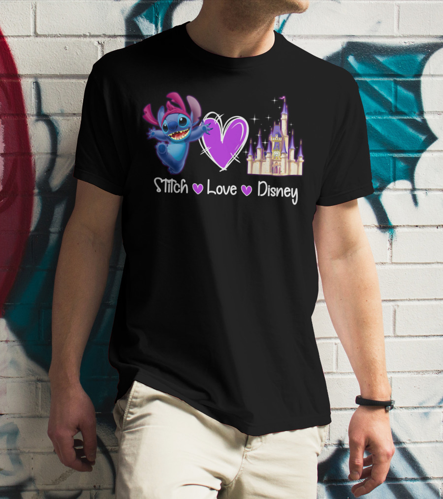 Stitch Love Disney Castle Heart T-Shirt