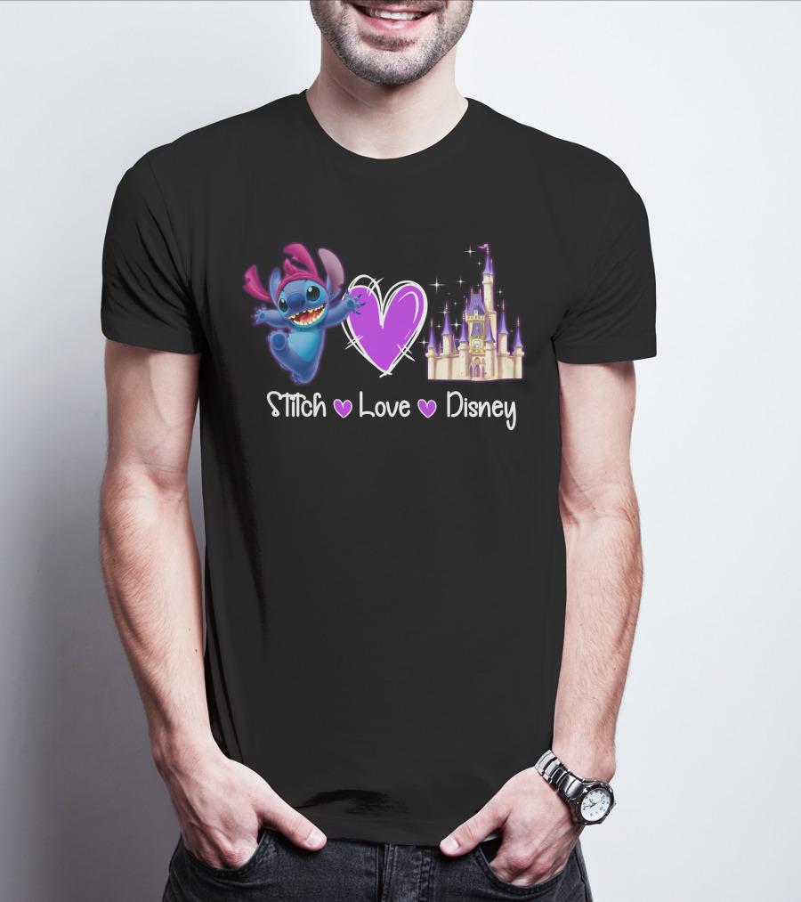 Stitch Love Disney Castle Heart T-Shirt