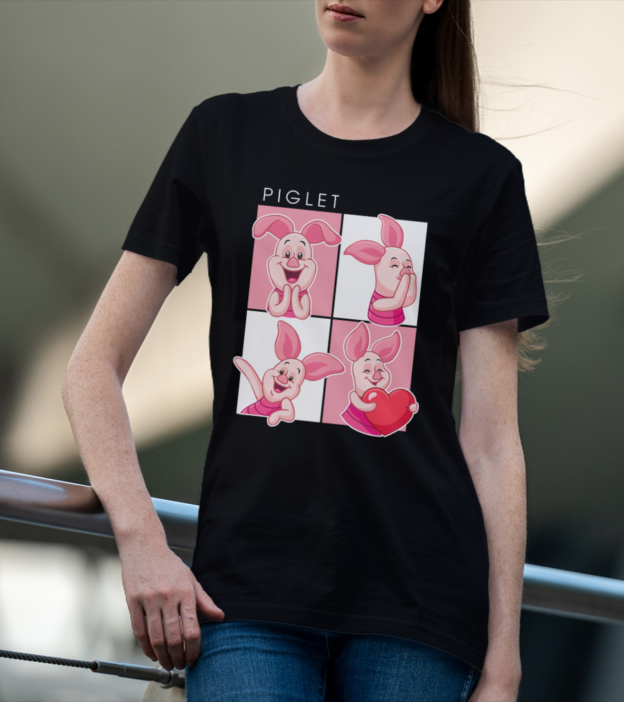 Piglet Cute Expressions With Heart T-Shirt