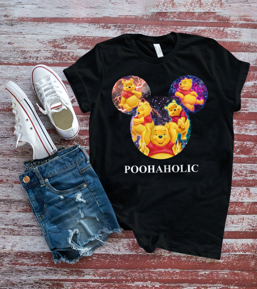Poohaholic Winnie Mickey Mouse Ears Galaxy Flames Lightning T-Shirt