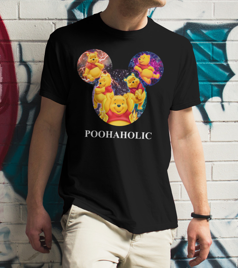 Poohaholic Winnie Mickey Mouse Ears Galaxy Flames Lightning T-Shirt