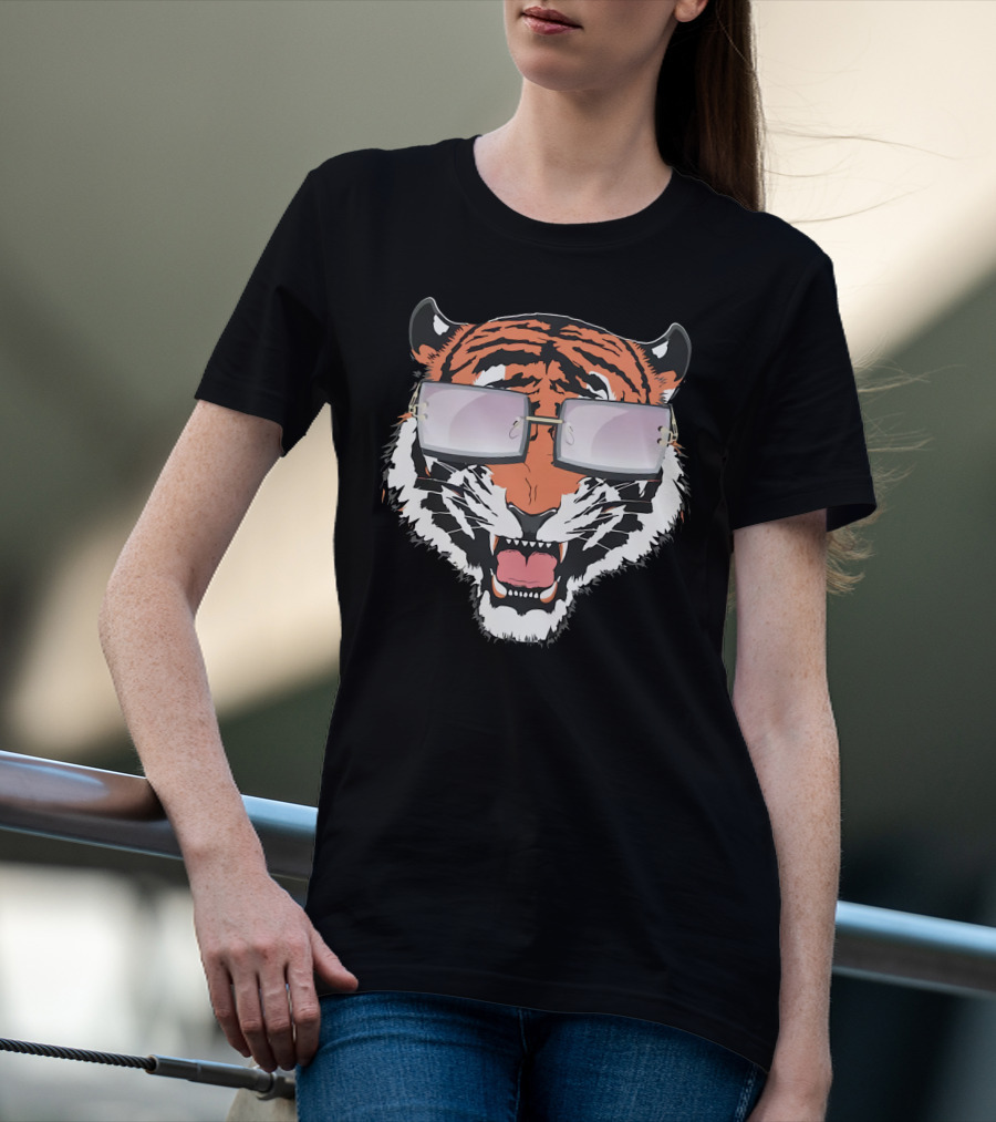 Cincinnati Bengals Tiger Head In Sunglasses T-Shirt