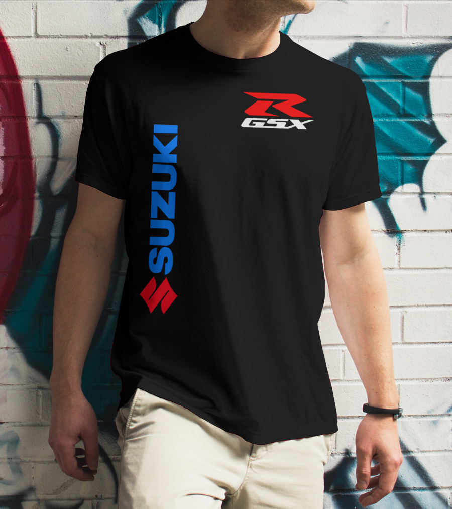 SUZUKI GSX-R Vertical Blue Red Logo Branding T-Shirt