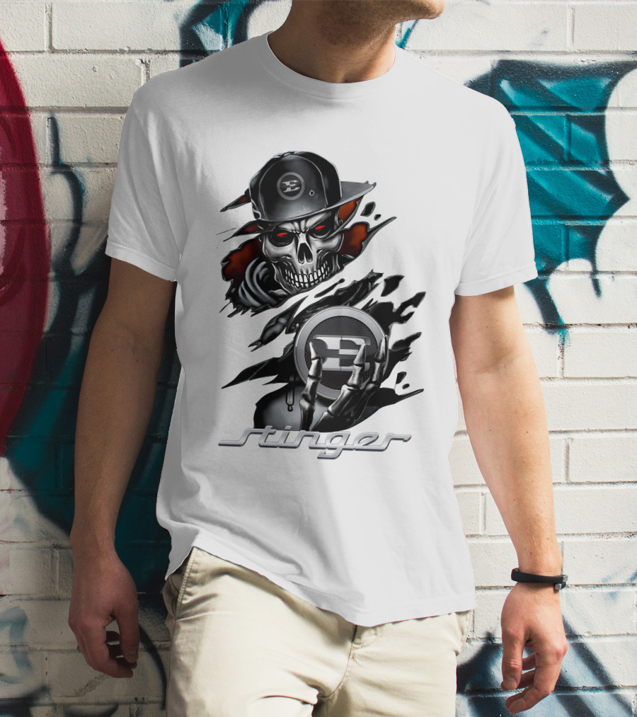 Stinger Skull With Hat And Logo Emblem T-Shirt
