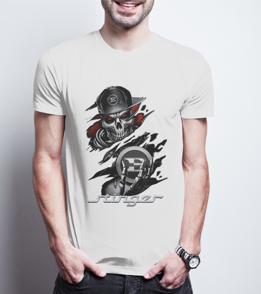 Stinger Skull With Hat And Logo Emblem T-Shirt
