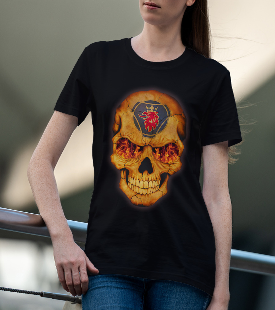 SCANIA Skull With Fiery Eyes And Lion Emblem T-Shirt