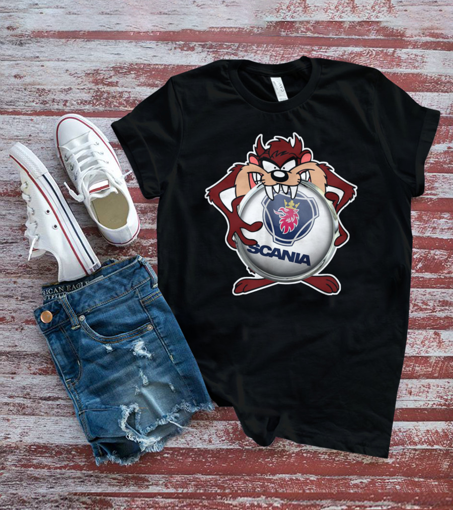 TAZ SCANIA Logo With Cartoon Character Holding Emblem T-Shirt