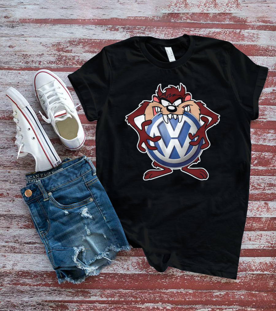 TAZ Volkswagen Logo With Classic Cartoon Character Holding Emblem T-Shirt