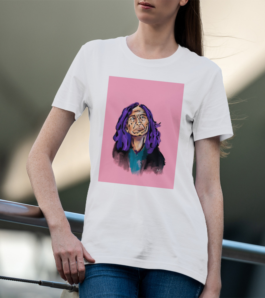 Emergency Fundraising Purple Haired Person On Pink Background T-Shirt