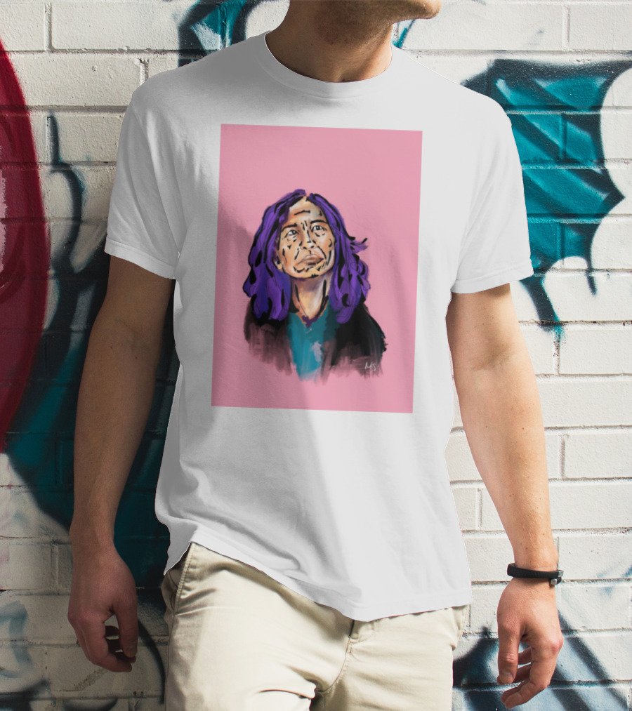 Emergency Fundraising Purple Haired Person On Pink Background T-Shirt