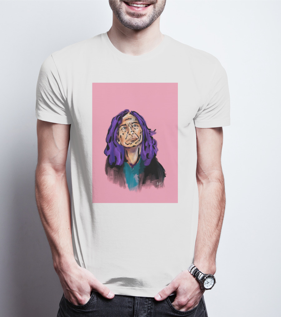 Emergency Fundraising Purple Haired Person On Pink Background T-Shirt