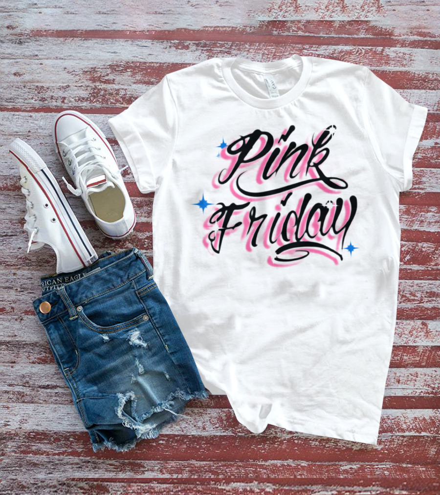 Pink Friday Retro Script With Star Accents T-Shirt