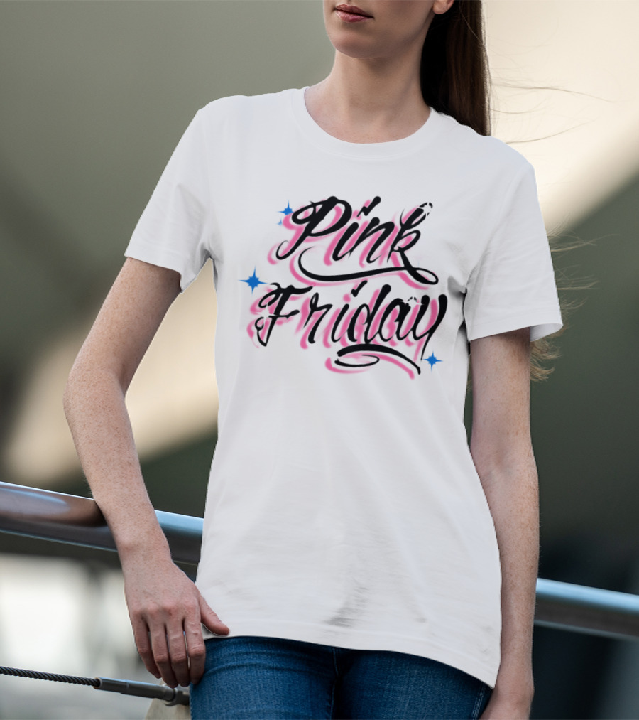 Pink Friday Retro Script With Star Accents T-Shirt