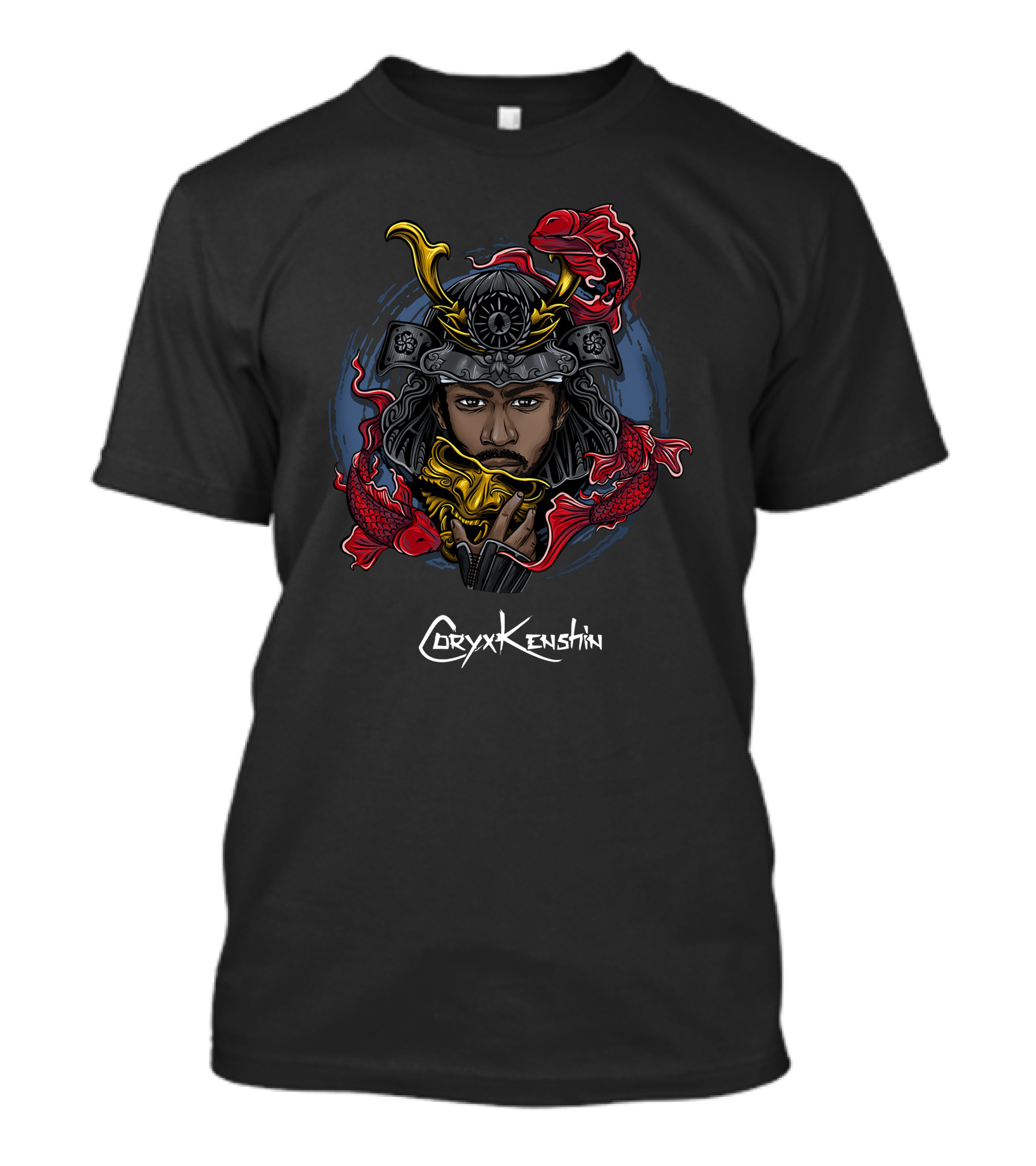 CoryxKenshin Samurai Helmet And Koi Fish T-Shirt