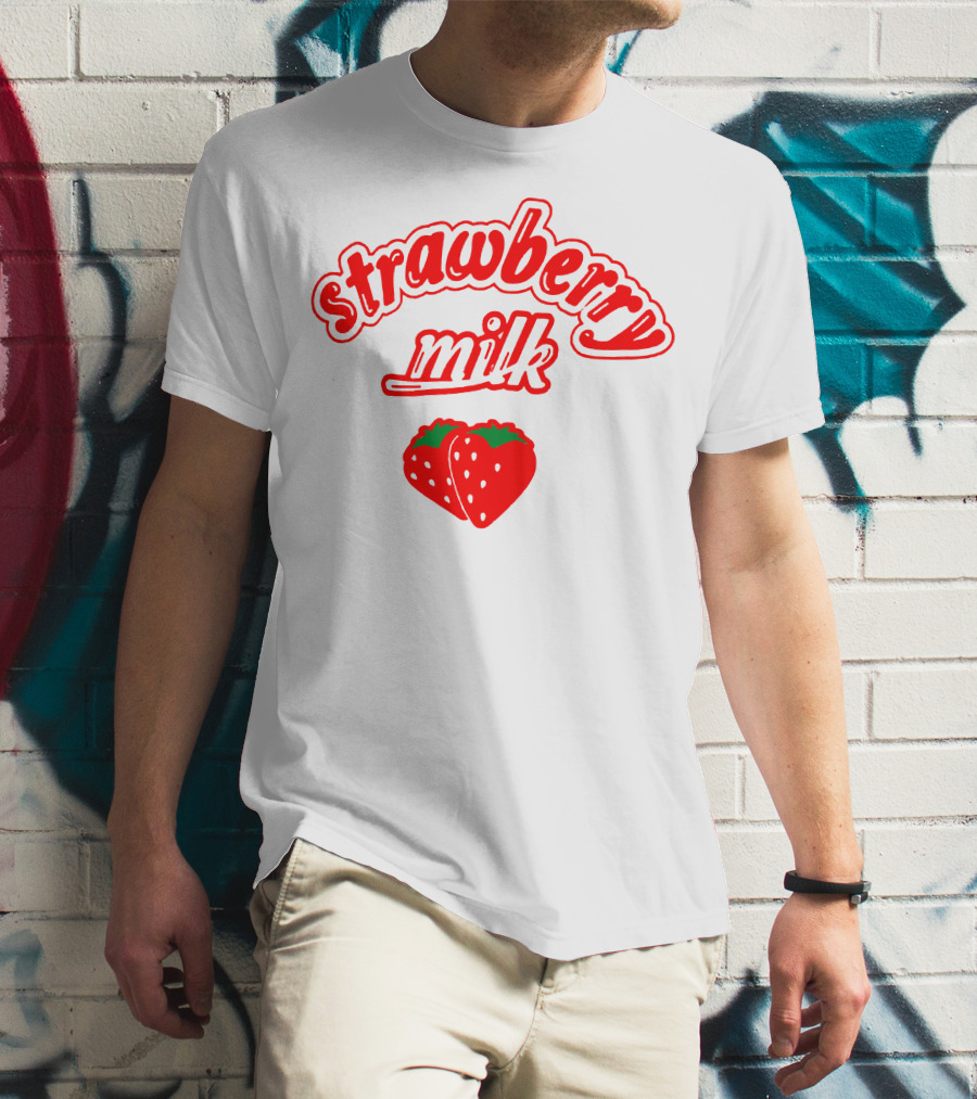 Strawberry Milk Red Text With Strawberries T-Shirt