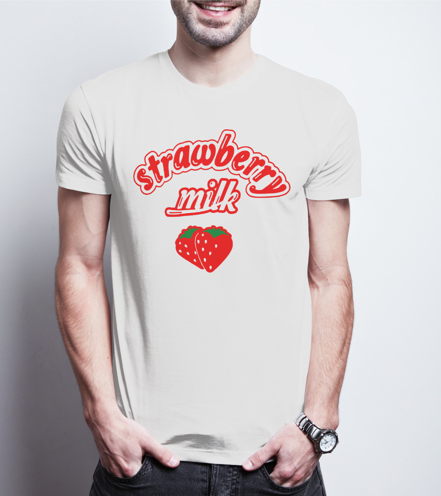 Strawberry Milk Red Text With Strawberries T-Shirt