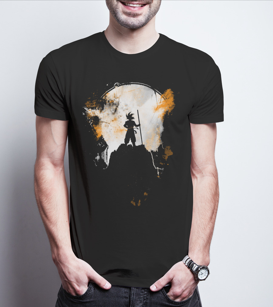 Grunge Moon Hero Dragon Warrior Silhouette Lunar Burst T-Shirt