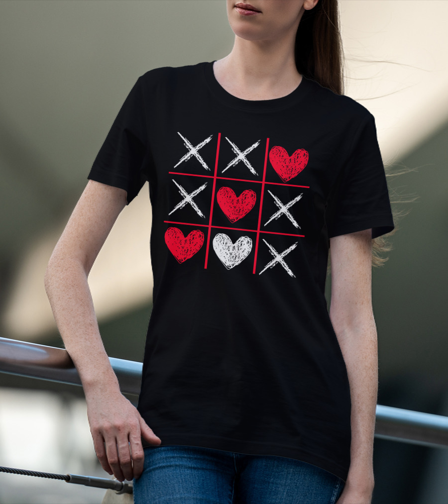 Valentines Day Tic-Tac-Toe XO XO Heart Pattern Funny Valentine Gifts T-Shirt
